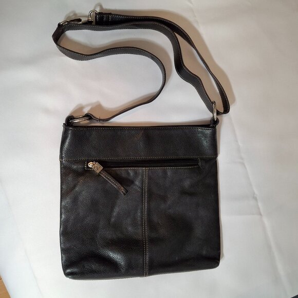 Tignanello Black Leather Messenger Shoulder Bag - Picture 3 of 9